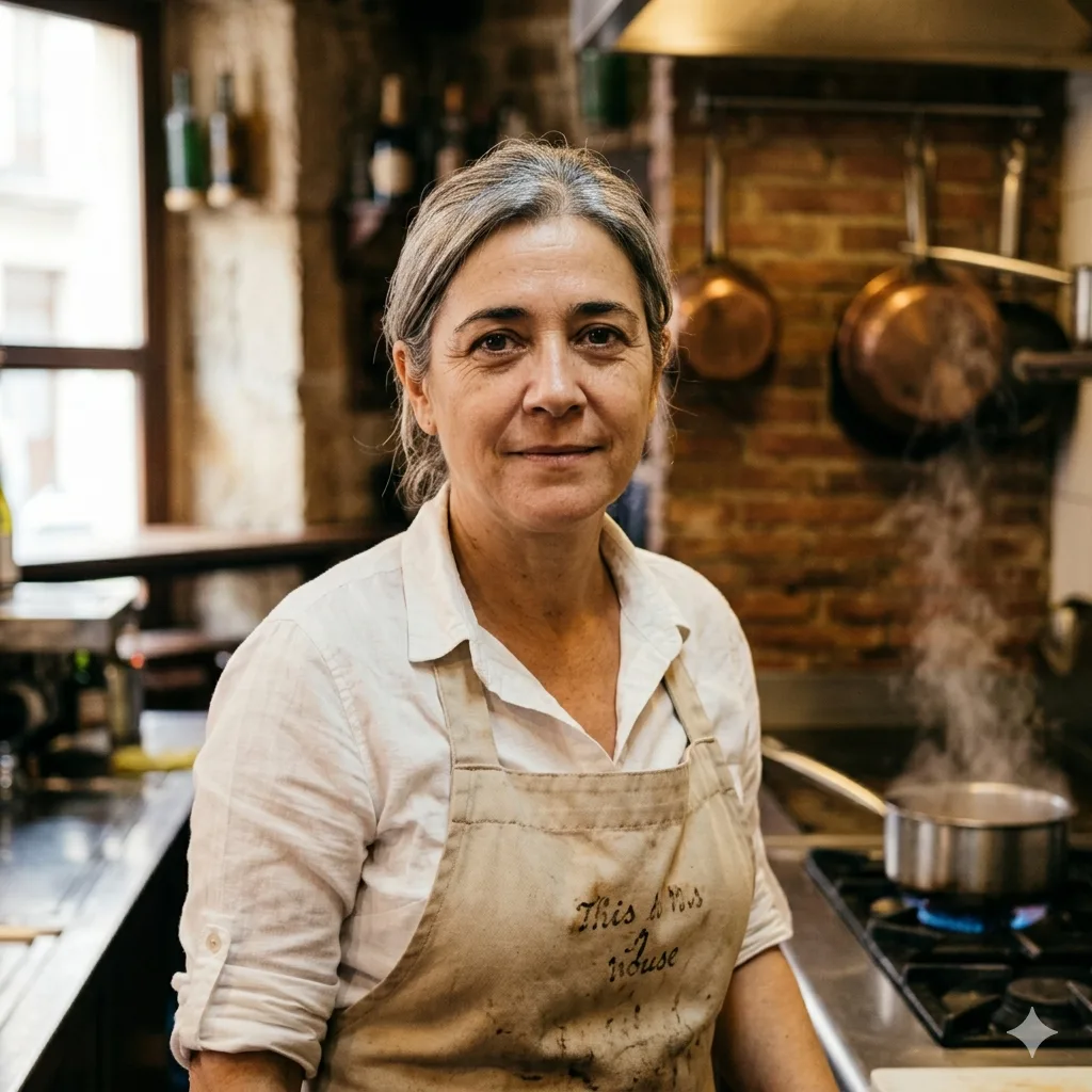 Marta en la cocina de la taberna